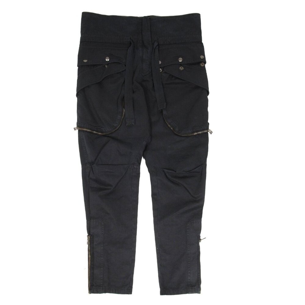 Faith Connexion Mens Cargo Pants Small Black Bondage Pocket Zipper Leg Tie Waist